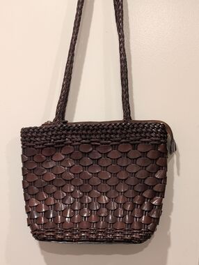 Vintage Dark Brown Woven Shoulder Bag